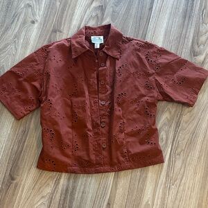 Women's‎ Button Down Eyelet Shirt - Rust Brown XSmall